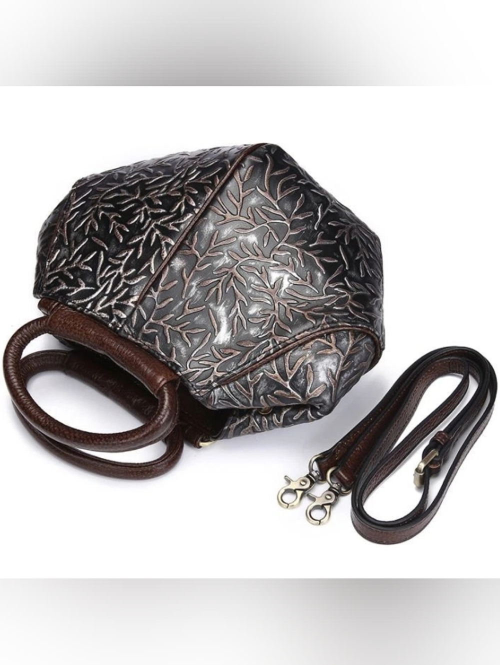 New Vintage Women Genuine Cow Leather Shoulder Bag Embossed Handbag Purse S - Picture 2 of 2